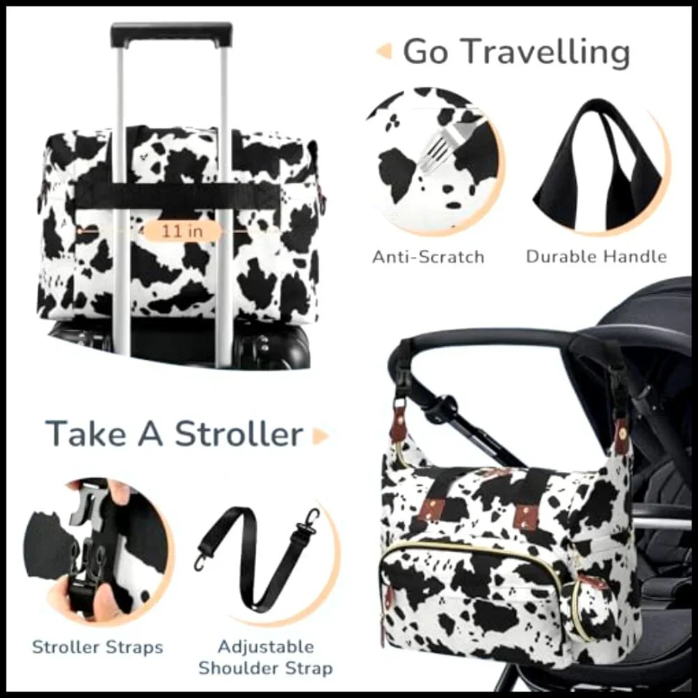 Medium Diaper Tote Bag with 10 Pockets, Insulated Bottle Holders, Luggage Sleeve